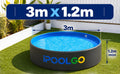 3m x 1.2m drop stitch pool on a lawn, showing 3m diameter and 1.2m height
